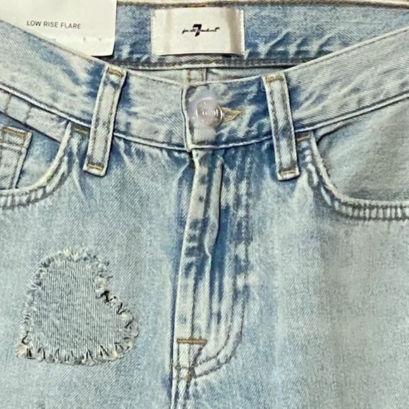 7 For All Mankind Low Rise Flare Jeans 27 Tailorless Iris Patch All Over Patches - Picture 12 of 16